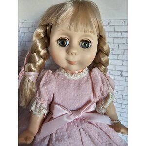 Vtg 1979 Marjorie Spangler Doll BECKY Blonde Braids Pink Dress Lace 14” Rare